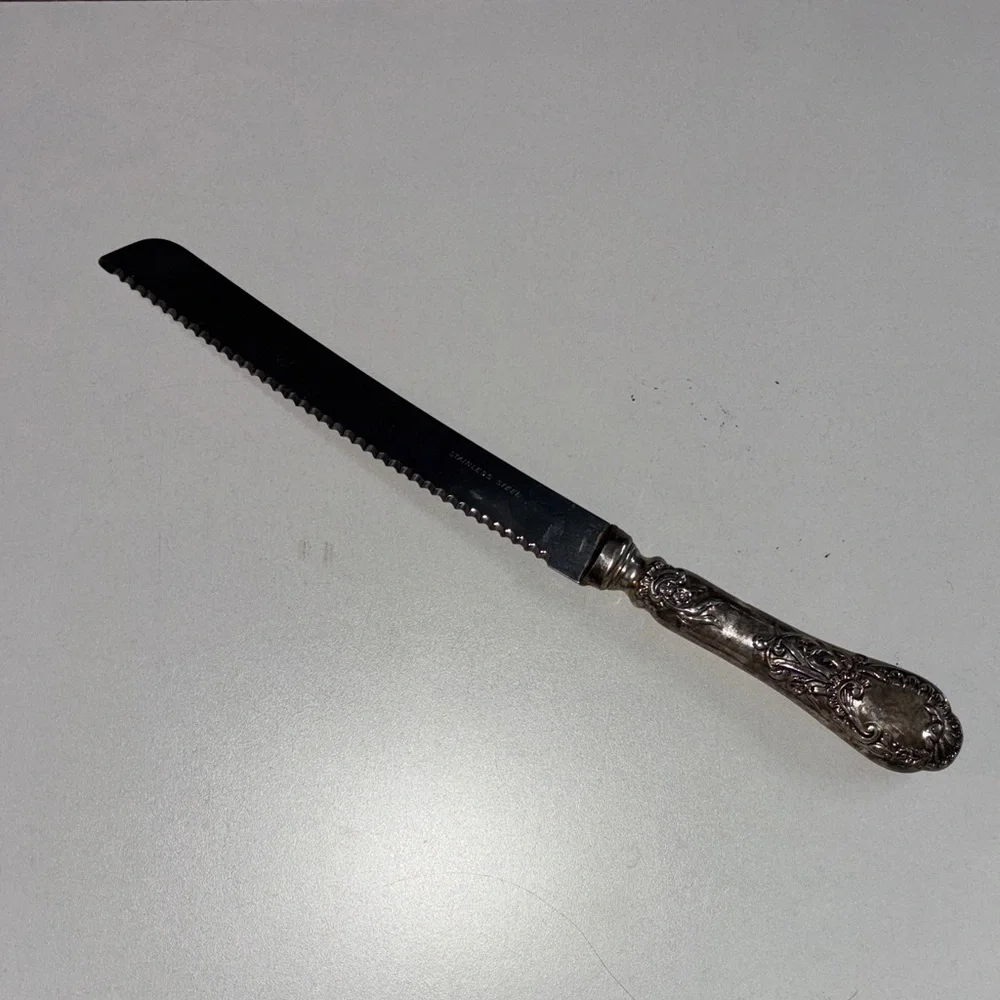 Ornate Silver Stainless Steel Challah Bread Knife